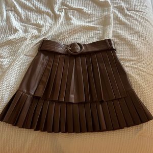 Zara brown faux leather pleated mini skirt
